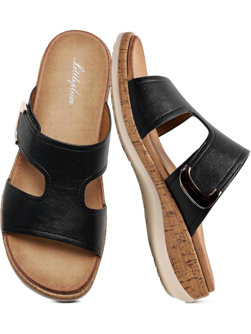 Women's Black Fashion Arch Support Slides Flip Flop Comfortable Flat Sandals